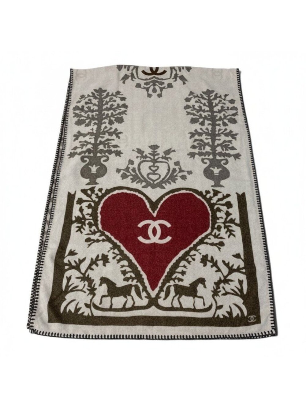 Chanel 15A Coco Heart Large Cashmere Scarf CC Large 100% Shawl